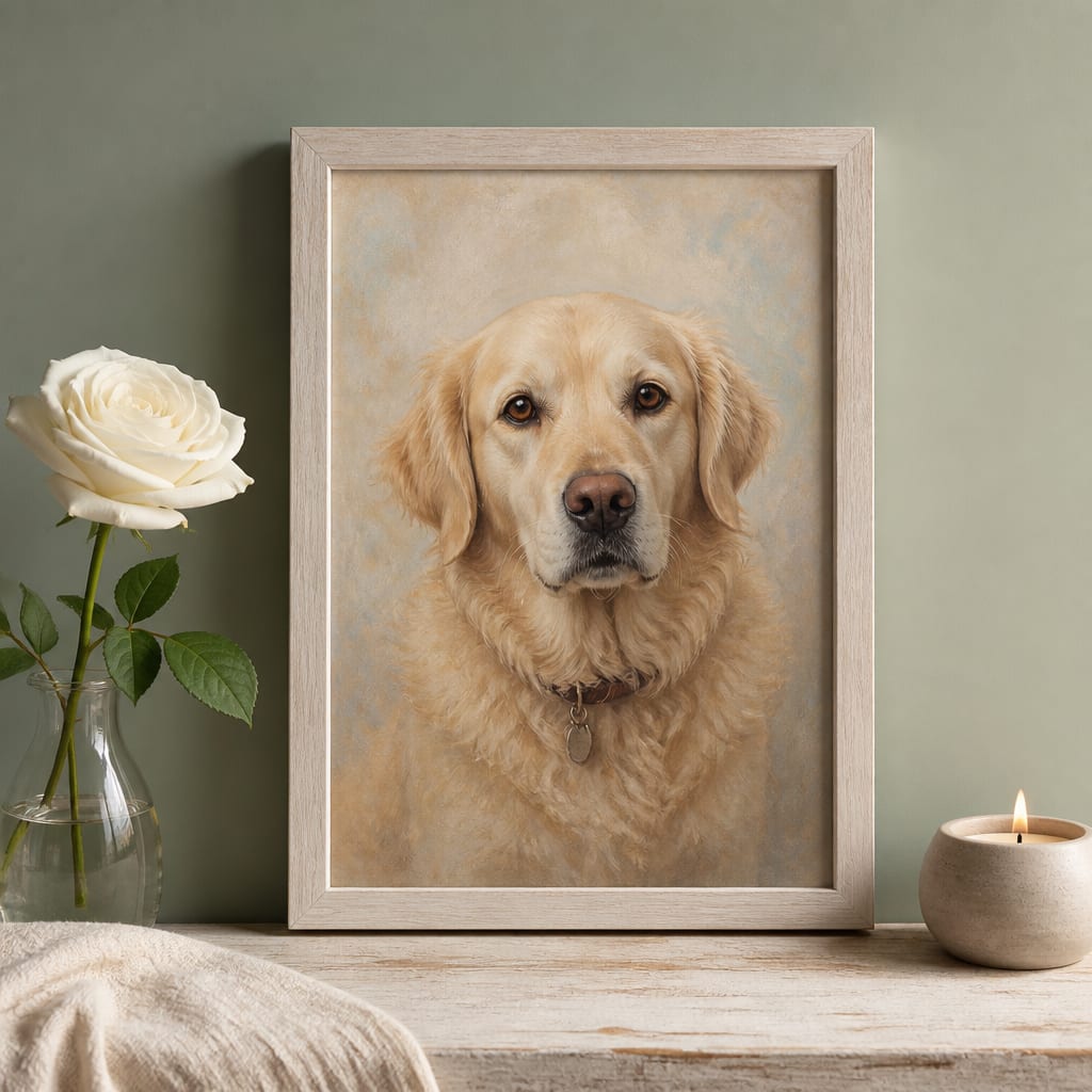 Quiet memorial pet portrait keepsake